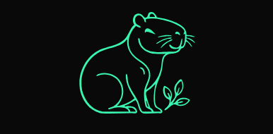 Happybara neon line art of a happy sitting capybara